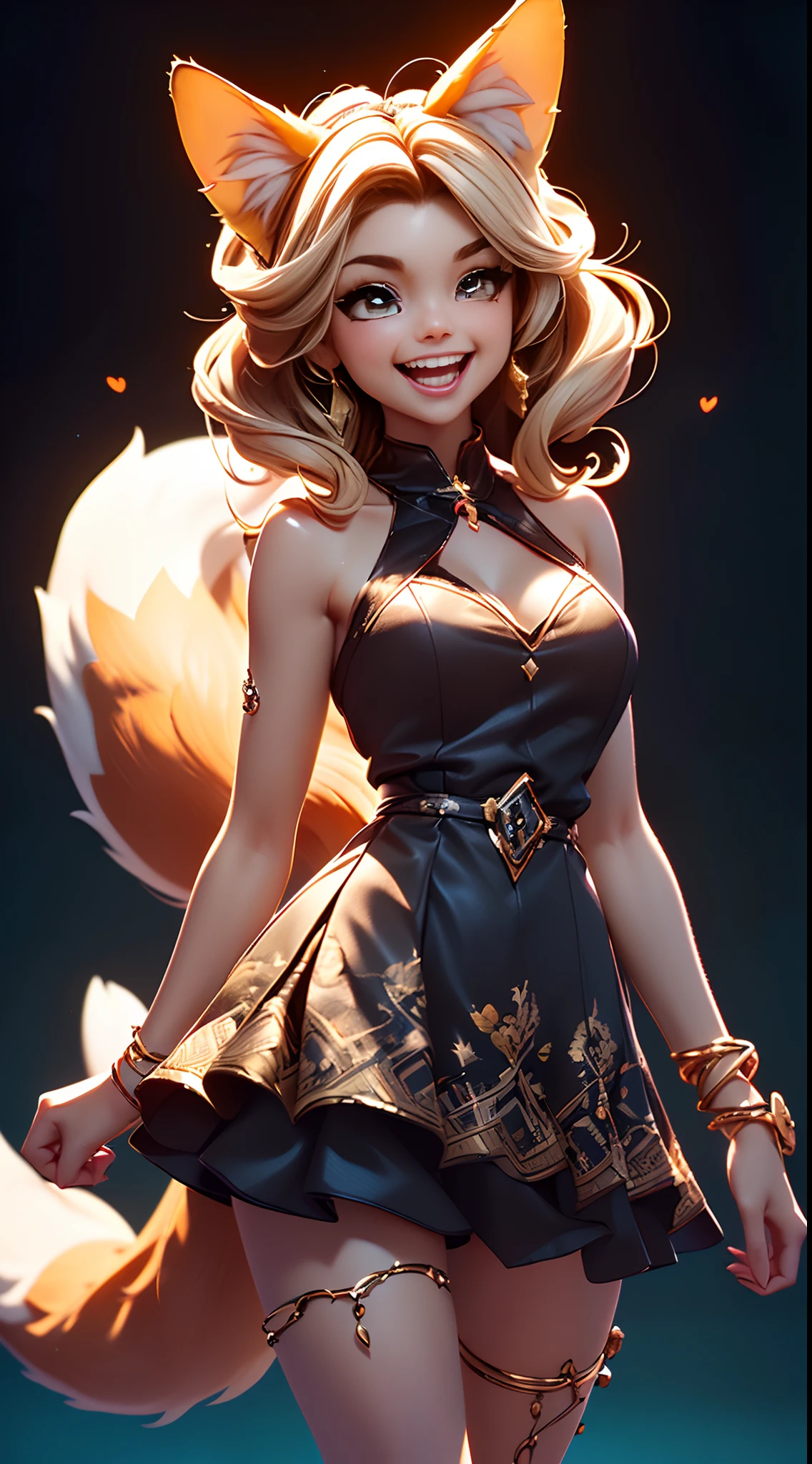 (Beautiful woman face:1.5), (Cute image standing all over the body:1.5), (Cat-like furry body and cat's paws:1.5), (The paw is on the chin:1.2), (Cute), ( anime styled 3d:1.5), pleatedskirt, White color blouse, (Hairy limbs:1.45), (Very long, Fluffy fox tail:1.45), (Extremely detailed CG Unity 16k wallpaper:1.3), Dynamic Angle, the golden ratio, (tmasterpiece:1.37), (Detailed:1.15), (view the viewer), Cinematic light, Side lighting, hdr, Perfect iris, (+Perfect hand+:1.21), Lifelike texture, （realisticlying：1.37）, (happy laughing:1.3), Ray tracing, hyper HD, (Best quality:1.13)