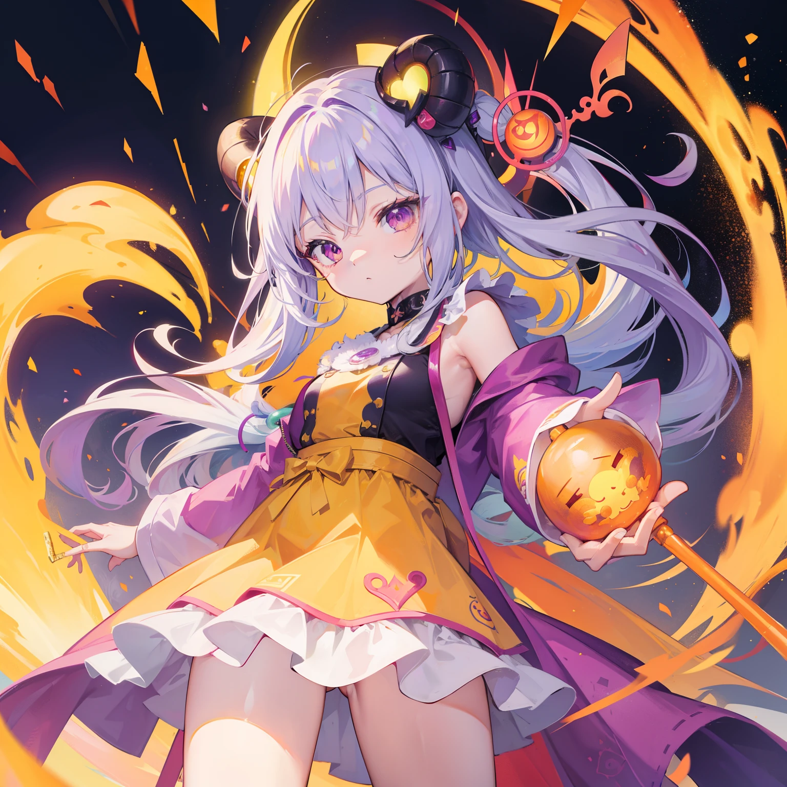 Karma weapon Demon Buddha，Moe cute li，Orange-yellow-purple-green color scheme