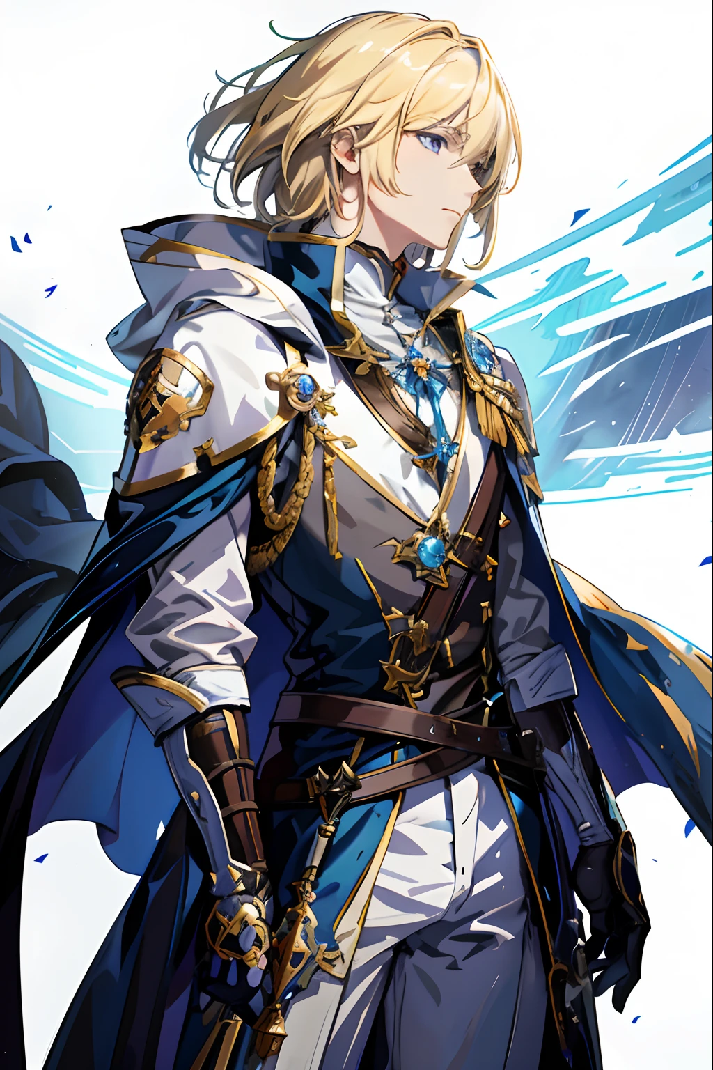 Anime characters with blonde hair and blue eyes in white costumes, granblue fantasy, handsome guy in demon killer art, casimir art, Keqing from Genshin Impact, Beautiful androgynous prince, Genshin impact's character, Detailed key anime art, Genshin, Key anime art, picture of a male cleric, detailed anime character art, highly detailed exquisite fanart