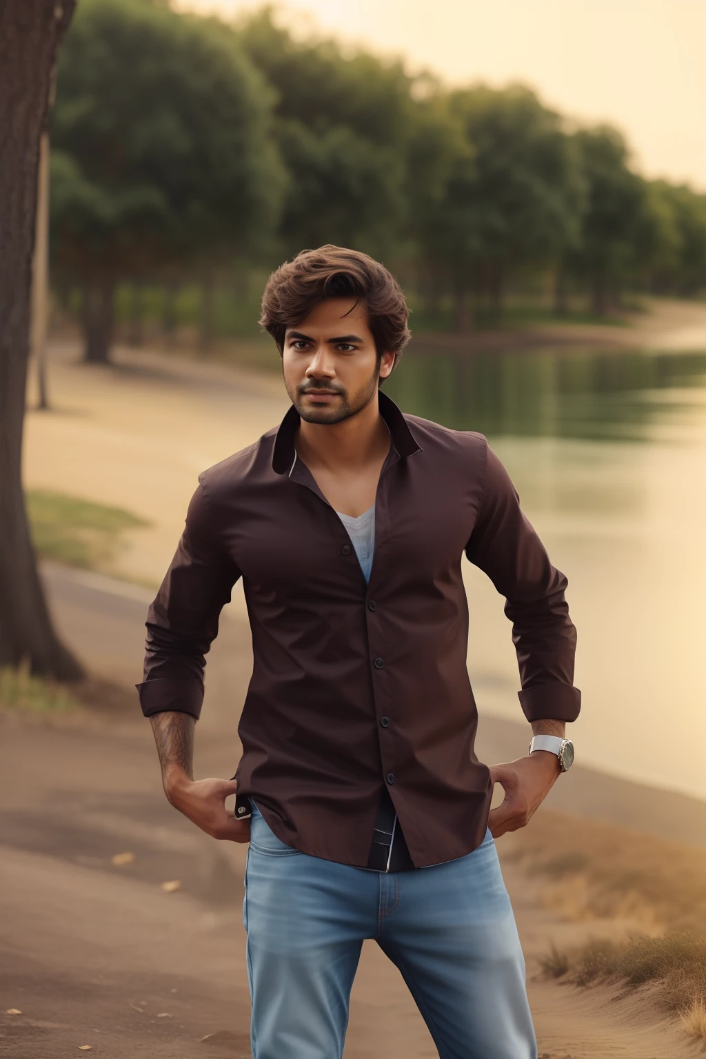 Make it realistic, change background make realistic background, add some details , don't change his face , add a classy
