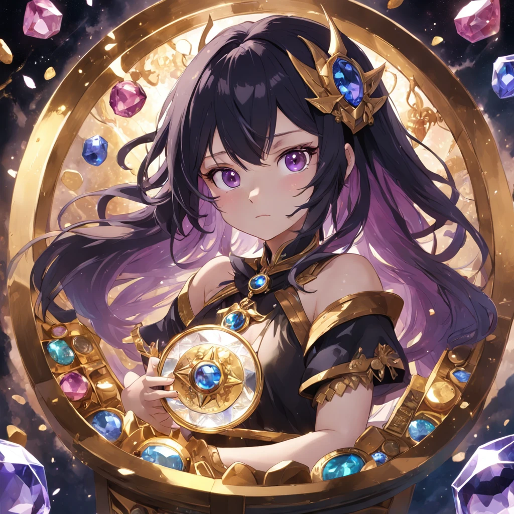 (Arcane style: 1.2), (Full Focus: 2), (Everything in the showcase: 1.3), (coin |magic item | colorful gems | SakuraNS | Printed silk products | medal | ore | obsidian | pearls | Emeraude | white jade | amethyst | Sapphire | Gold products | Silver products | Purple gold | Magical jewelry | antiquarian | Ruby | Orange gemstones | blue gem | topaz |: 2), Magic symbols, Magic particle effects, High-tech luxury, High-value jewelry, High-value metals, luxury goods, No puzzles, Detailed and complex background, glimmering, reflective light, hyper HD, Award-winning, A high resolution, in high definition with HD texture, lightand shade contrast, Cinematic lighting, Masterpieces, Ray tracing, structurally correct, super detailing, high high quality, high detal, Best quality, 16 k