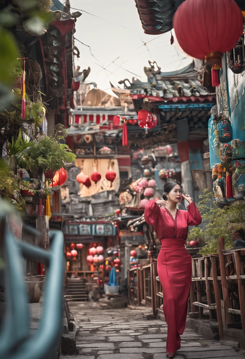 Beautuful Women、big breasts thin waist、frontage、China-style、Cocked buttocks
