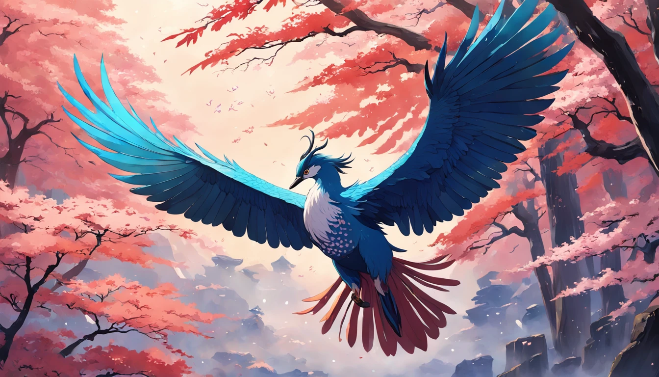 "The Japanese mythical bird Hō-ō or Fushichō in exquisite detail and amazing beauty, Show off its vibrant feathers and majestic presence. The intricate feathers shine with stunning colors, Exudes an ethereal sense of elegance. Hō-ō soars gracefully against the backdrop of tranquil landscapes, There is a hint of mystery in the air. The artwork captures the essence of this legendary creature, Convey its importance in Japanese folklore.+"