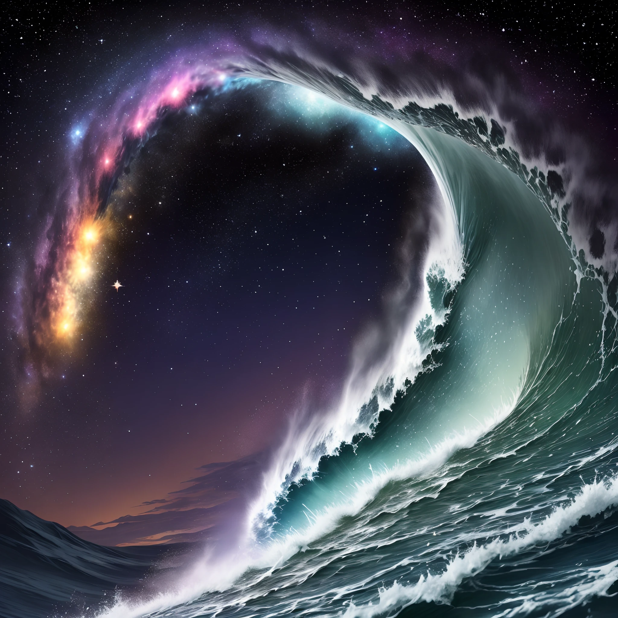wave,Cosmic dust,Sparkle the stars,The color is bright,Very detailed