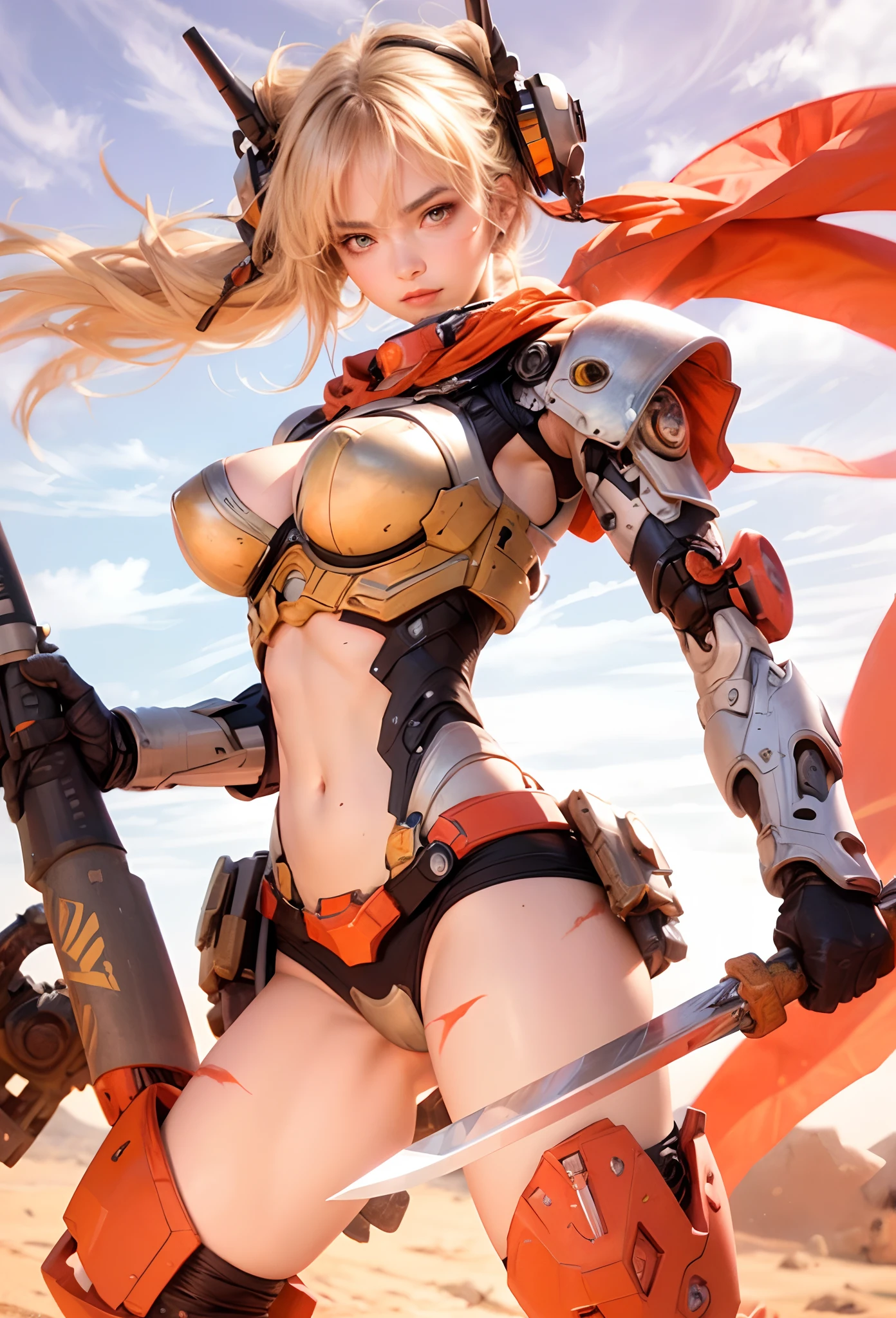 (Artwork of exceptional craftsmanship),(Detailed illustrations,(Very ideal anatomy),Very detailed and detailed drawing,Delicate lines with slow and rapid,(Realistic texture expression)),[Color tressed main line],(Martian Battlefield Desert),[HENTAI ANIME](Bionic Girl PRETTY (14years))((well-muscled)) [SKINNY],cyborgs  [MACHINEARMY Mobile Infantry Military],Hood cloak [Brute knife] [Battle Hammer [javelin]] [[Shells Mortars Grenades]],gravure [[catfight]] Battle Damage,(Fine and beautiful skin expression [Transparency]),[Clear gaze],[Perfect eye details (Eyes beautifully drawn down to the smallest detail)],(Beautiful perfect face [Realistic face details:0.8]),[More on shiny hair],(Perfect hand details),(Perfectly proportioned:1.2),([Advanced structural understanding of materials],Ideal color coordination),([Precision Detail],HighQuality,hight resolution),[(Accurate simulation of light-material interactions),Mechanically correct representation,Perfect Anatomy],[Graffiti art with a sense of narrative].