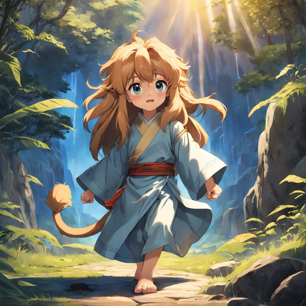 Generate an adorable image of Liam the Lion from the Bible. He is a cuddly pet made especially for children, with a majestic mane that represents courage and strength. His expression is warm and welcoming, inviting children to join him on an exciting journey through biblical stories. The image should convey a sense of learning and fun