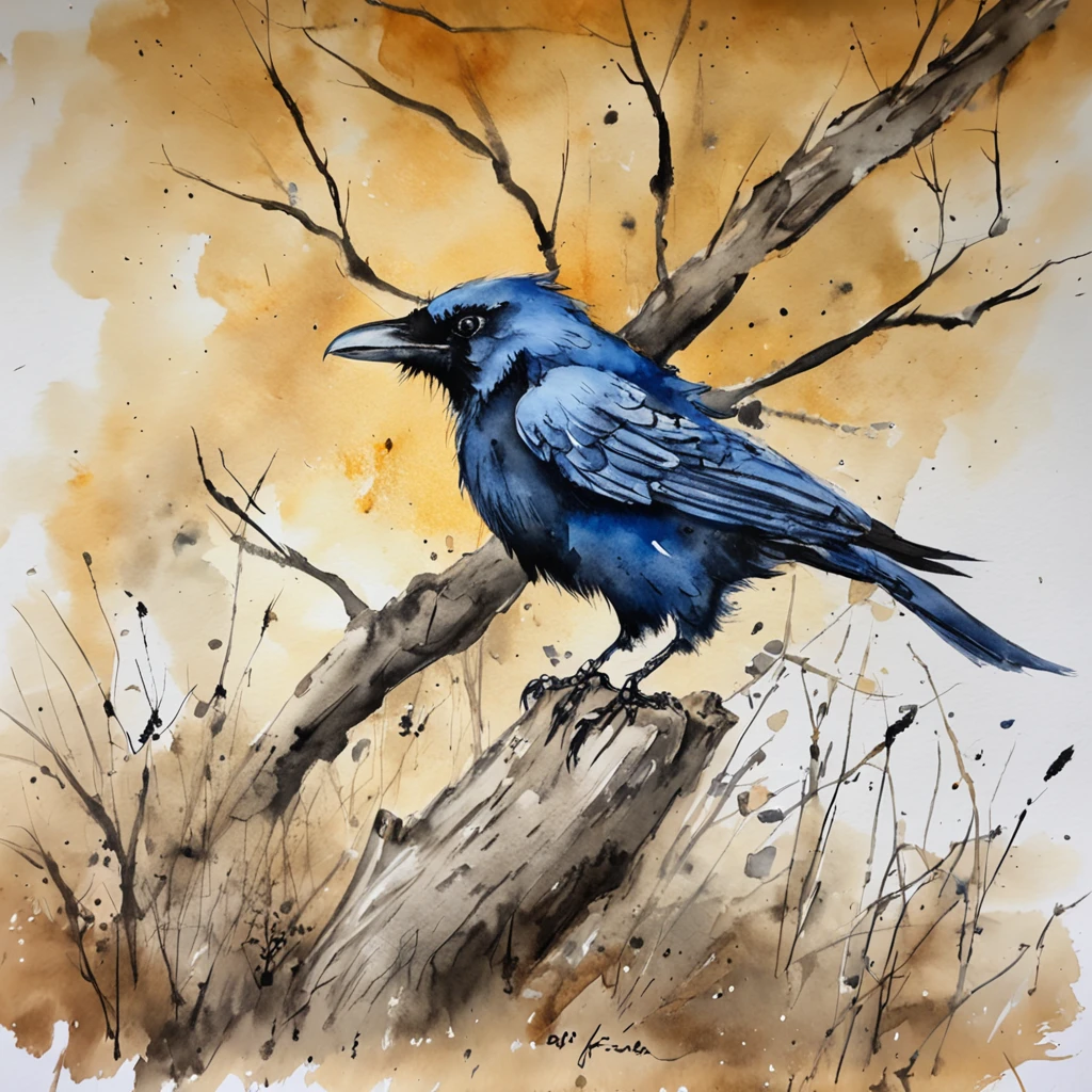 Two crows in a dead tree, Uma sombra em Forma de andador, Noite estrelada, Thick fog on the ground, Luz azul no horizonte, Motor Unreal 5, cinemactic, Low-angle photography, motion blur, proFundidade de campo, dust, Cobblestones and dirt. arte splash, pingando tinta. Perfect color classification. inFluenciado por karel Appel e jeremy mann, Full of dramatic and threatening scenes, hiper-detalhado, Beautiful, detalhes insanos, detalhes intrincados, FotograFia Editorial, FotograFado com uma lente de 50mm, proFundidade de campo, Tilt Blur, Velocidade do obturador 1/1000, F/22. Mapas de luz, super brilhante