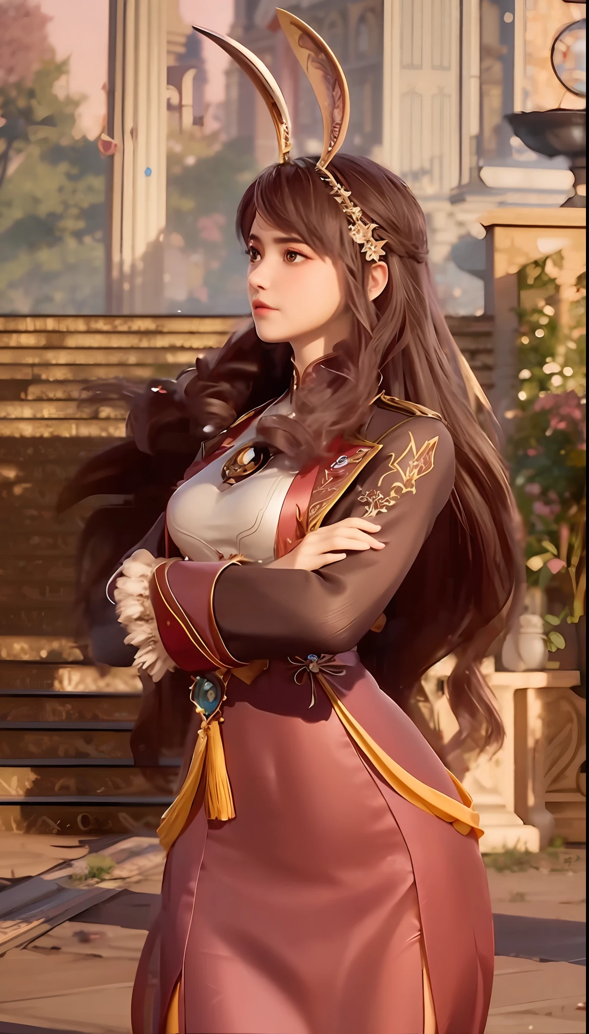There was a woman wearing a dress with long hair, full-body xianxia, elegant cinematic pose, zhongli from genshin impact, Yun Ling, lady palutena, Game CG, portrait of chun li, a beautiful fantasy empress, Portrait Chevaliers du Zodiaque Fille, Keqing from Genshin Impact, portrait of chun - li, portrait of tifa lockhart