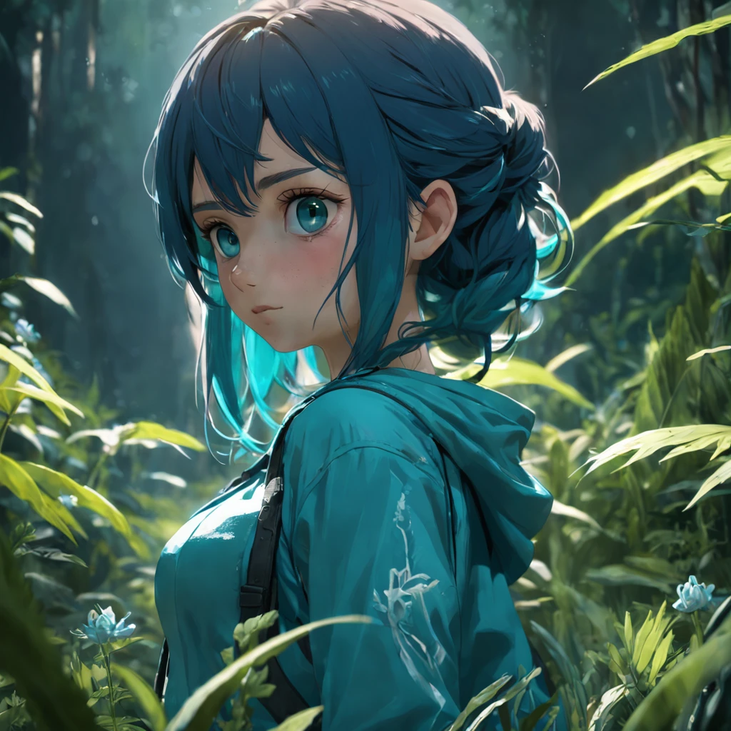 obra-prima, melhor qualidade, filme, close-up, brilhante, Last of Us characters, teal blue with moss green and flax, In the style of Jeff Smith masterpiece, cinematic, science fiction, realistic, add size buxom, photorealistic, hyperrealism, Canon EOS R5, long lens 100mm, wide aperture F 1.2, 16K, detailed, high definition, ultra resolution, Depth of Field, Tilt Blur, Shutter Speed ​​1/1000 , F/22, White Balance, 16k, Super-Resolution, Pro Photo RGB, Half rear Lighting, Backlight, Dramatic Lighting, Incandescent, Soft Lighting, Volumetric, Conte-Jour, Global Illumination, Screen Space Global Illumination, Scattering, Shadows, Rough, Shimmering, Lumen Reflections, Screen Space Reflections, Diffraction Grading, Chromatic Aberration, GB Displacement, Scan Lines, Ambient Occlusion, Anti-Aliasing, FKAA, TXAA, RTX, SSAO, OpenGL-Shader's, Post Processing, Post-Production, Cell Shading, Tone Mapping, CGI, VFX, SFX, insanely detailed and intricate, hyper maximalist, elegant, dynamic pose, Soft lighting and Warm, sun sunset, (Sparks: 0,7)