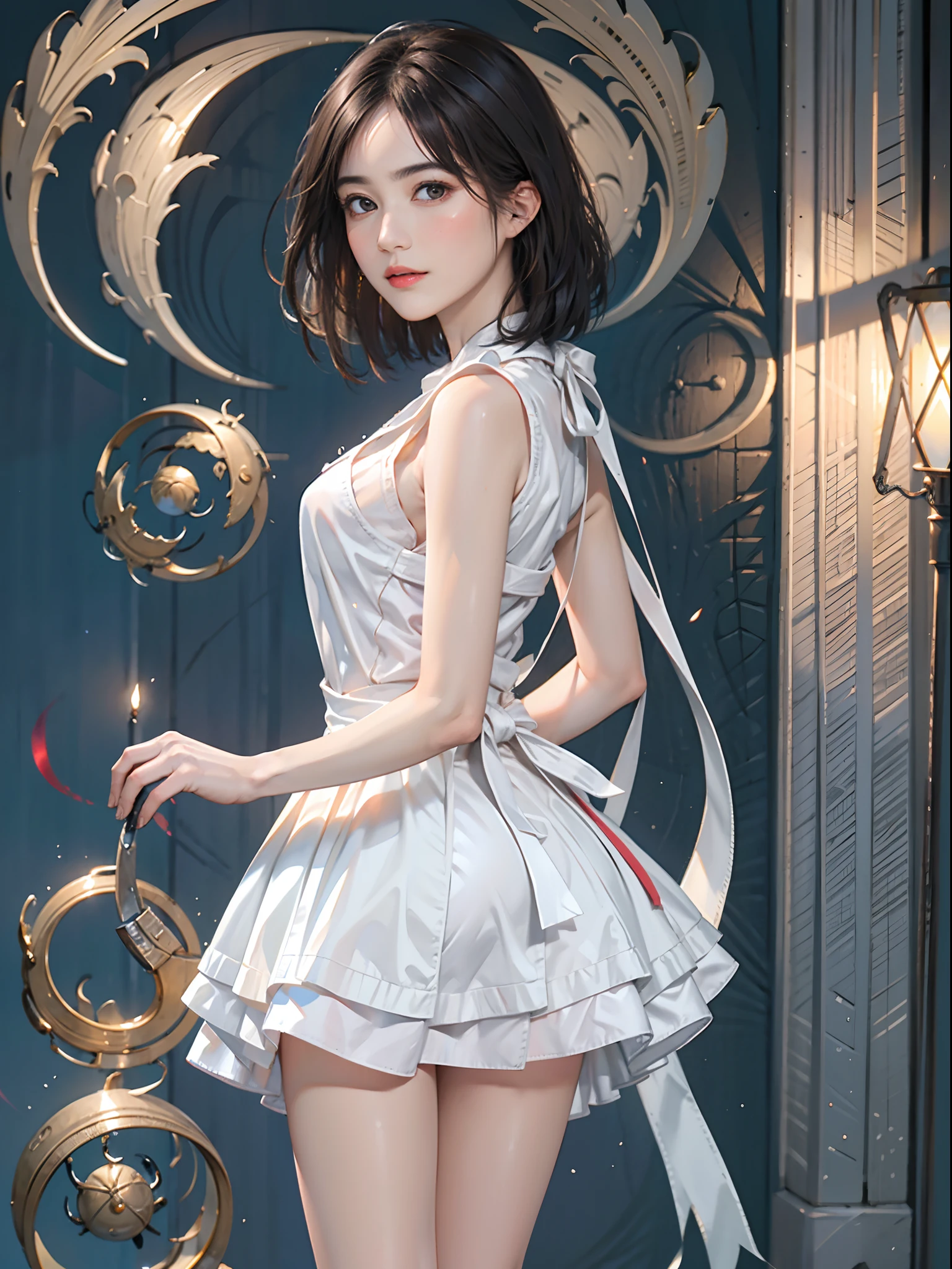 Official Art, Unity 8k Wallpapers, ultra-detailliert, Beautifully Aesthetic, Beautiful fece, ​masterpiece, top-quality, (Zentangle, a Mandala, Tangles, entanglement), (ecstasy of flower:1.2), dynamic ungle, cowboy  shot, Most Beautiful Form of Chaos, elegent, Brutalist design, vivd colour, romanticism, atmosphere, ((short-hair)), A dark-haired