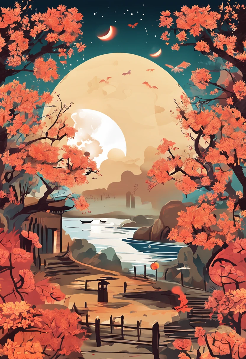 Mid-Autumn Festival elements,themoon,Detailed landscapes,high definition resolution,