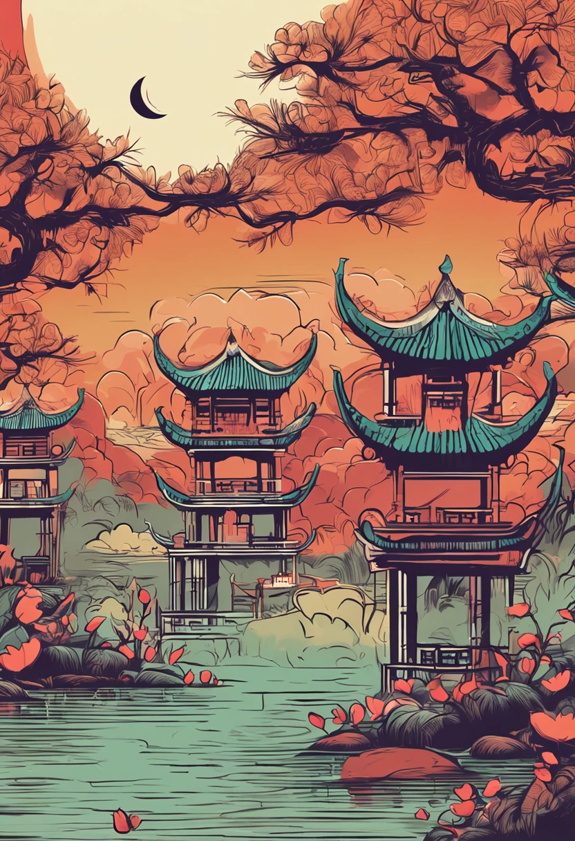 Mid-Autumn Festival elements,themoon,Detailed landscapes,high definition resolution,