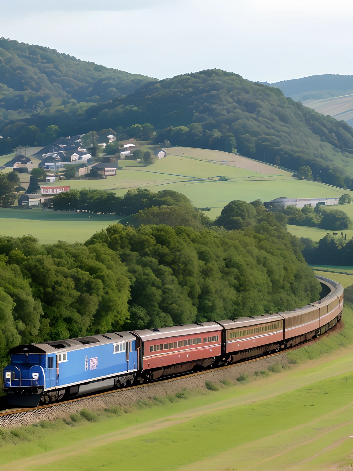 a moving train in a rural area