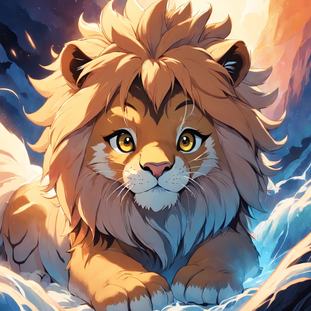 Generate an adorable image of Liam the Lion from the Bible. He is a cuddly very very cute pet made especially for children, with a majestic mane that represents courage and strength. His expression is warm and welcoming, inviting children to join him on an exciting journey through biblical stories. The image should convey a sense of learning and fun