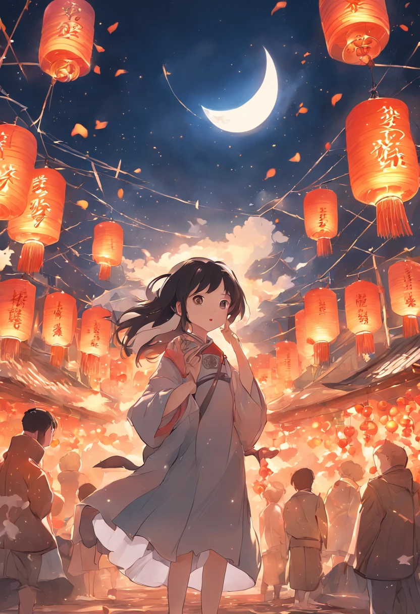 mid-autumn festival、Moon、themoon、Solar stars、Mooncake stalls、concert、band、fire works、UAVs、environment friendly、tradit、celebrating、enviroment、The villagers、Plaza、Bamboo lanterns、the night、celebrating、Artistically、device、decor、castoff、economize、resource，high definition resolution