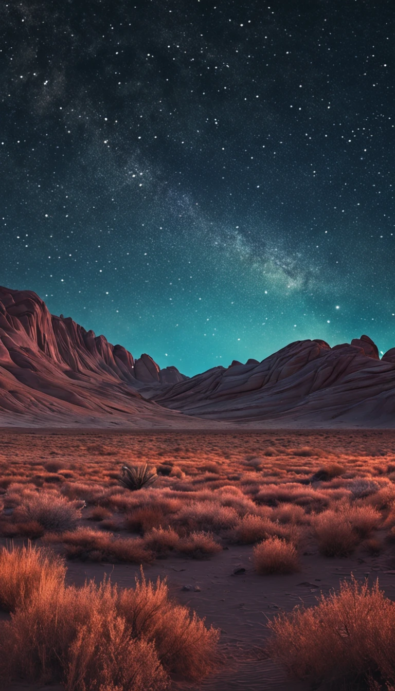 breath-taking,Van Gogh-style starry sky in quaint night sky,Rolling desert,the expanse,