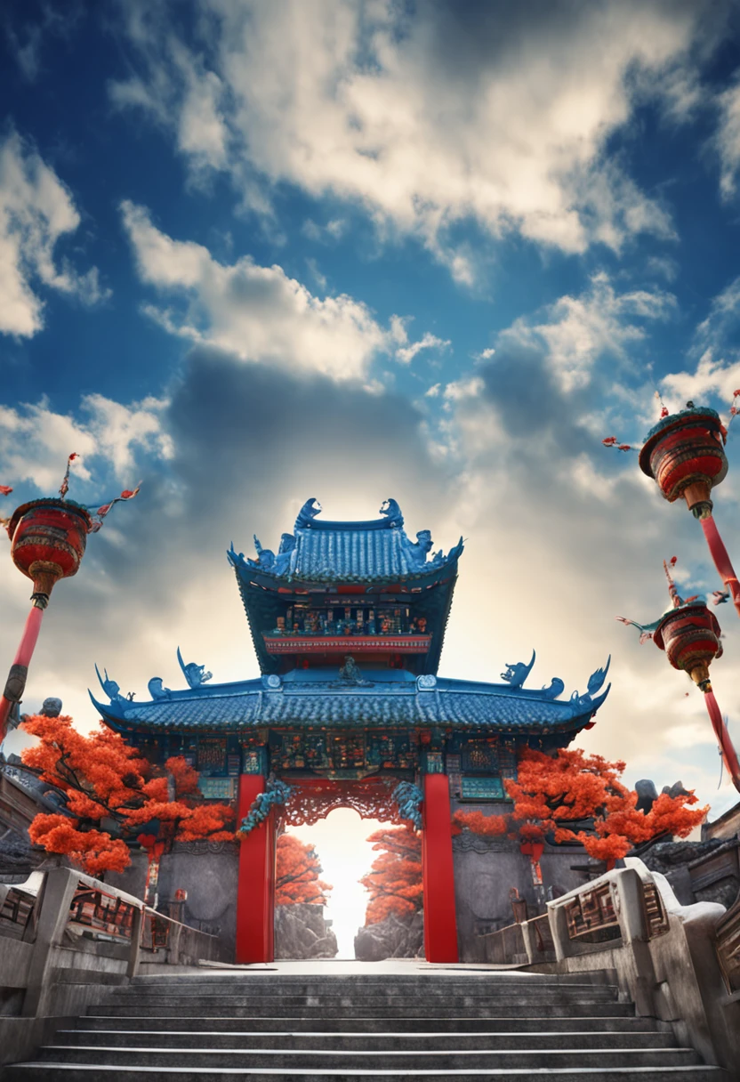 background blue sky a little cloudy with the dragon gate and stare to go up