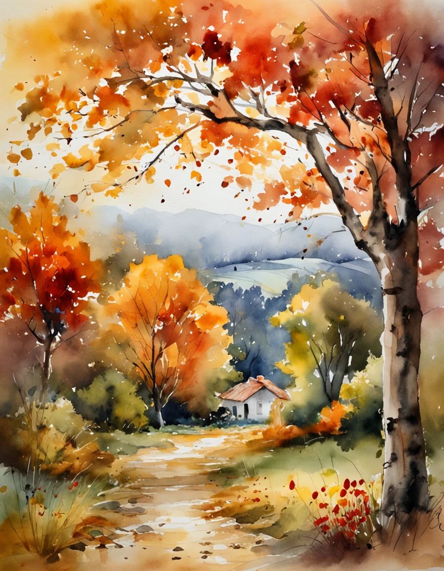 Impresionismo,Color palette style,iso-distance view,k hd,high detal,Qiao's compound,autumnal,shot with a 50mm lens, Depth of field, Tilt Blur, Shutter speed 1/1000, f/22. Lightmaps, Super bright