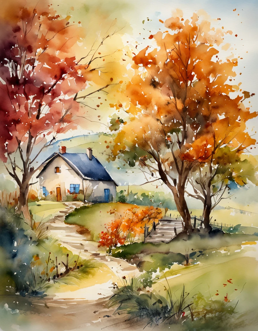Impresionismo,Color palette style,iso-distance view,k hd,high detal,Qiao's compound,autumnal,shot with a 50mm lens, Depth of field, Tilt Blur, Shutter speed 1/1000, f/22. Lightmaps, Super bright