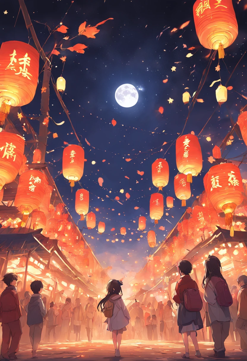 mid-autumn festival、Moon、themoon、Solar stars、Mooncake stalls、concert、band、fire works、UAVs、environment friendly、tradit、celebrating、enviroment、The villagers、Plaza、Bamboo lanterns、the night、celebrating、Artistically、device、decor、castoff、economize、resource,high definition resolution