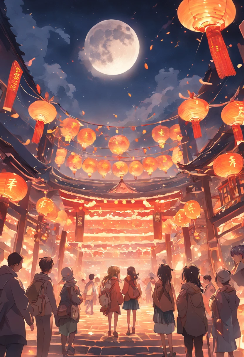 mid-autumn festival、Moon、themoon、Solar stars、Mooncake stalls、concert、band、fire works、UAVs、environment friendly、tradit、celebrating、enviroment、The villagers、Plaza、Bamboo lanterns、the night、celebrating、Artistically、device、decor、castoff、economize、resource,high definition resolution