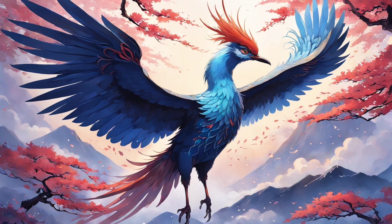 "The Japanese mythical bird Hō-ō or Fushichō in exquisite detail and amazing beauty, Show off its vibrant feathers and majestic presence. The intricate feathers shine with enchanting colors, Exudes ethereal elegance. Hohiro soars gracefully against a backdrop of tranquil landscapes, There is a hint of mystery in the air. The artwork captures the essence of this legendary creature, Convey its importance in Japanese folklore.+"