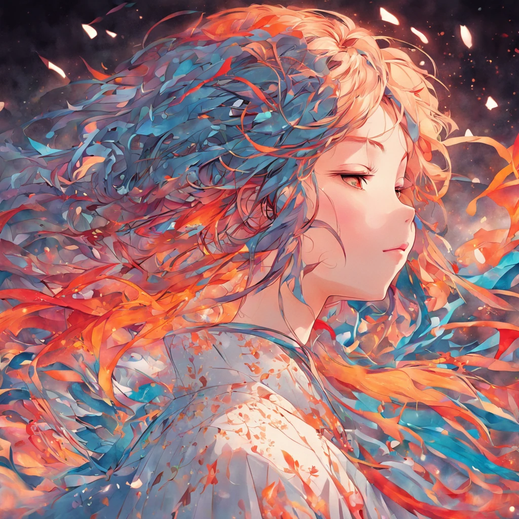 (White background:1.4),(Silhouette of a girl's head, Eyes closed, colorfull long hair, Oriental elements)，(Chinese illustration:1.3，paper art:1.3, Quilted paper art:1.2),( reasonable design, Clear lines, High sharpness,Best quality, Very detailed, Masterpiece, movie light effect, 4K )