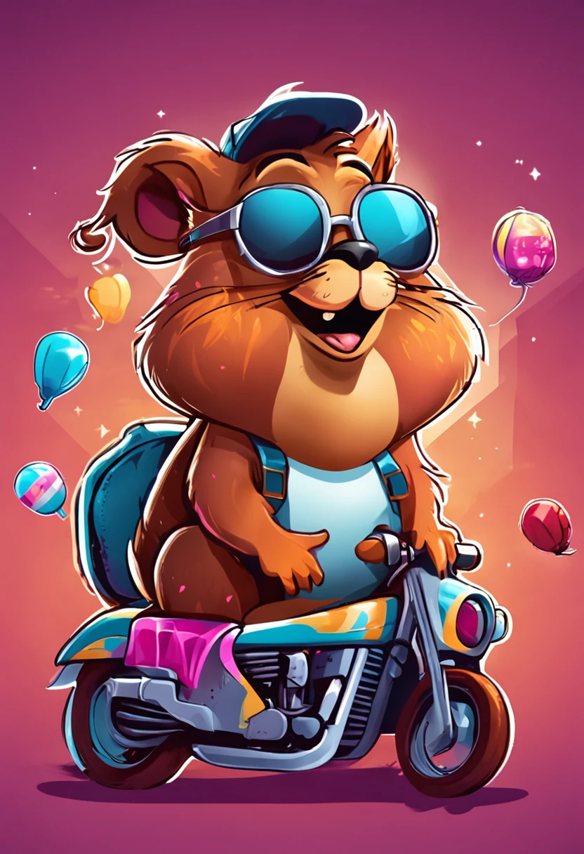 squirrel holding a hamburger, feliz, estilo cartoon, estilo logo
