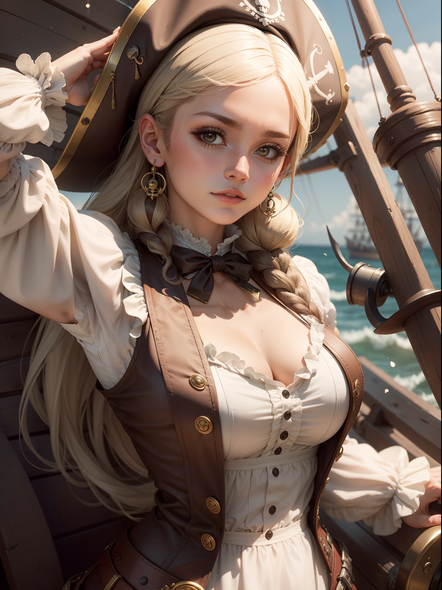 "Adorable female pirate with a 1800s aesthetic"