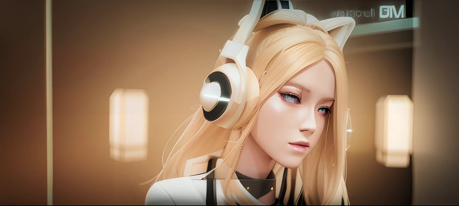 Blonde girl wearing headphones and glowing ears, Anime style. 8K, Guviz-style artwork, Realistic anime 3 D style, realistic art style, realistic anime artstyle, style of anime4 K, kda, trending on cgstation, anime styled digital art, Guviz, Digital anime art, 3 d anime realistic, anime styled 3d