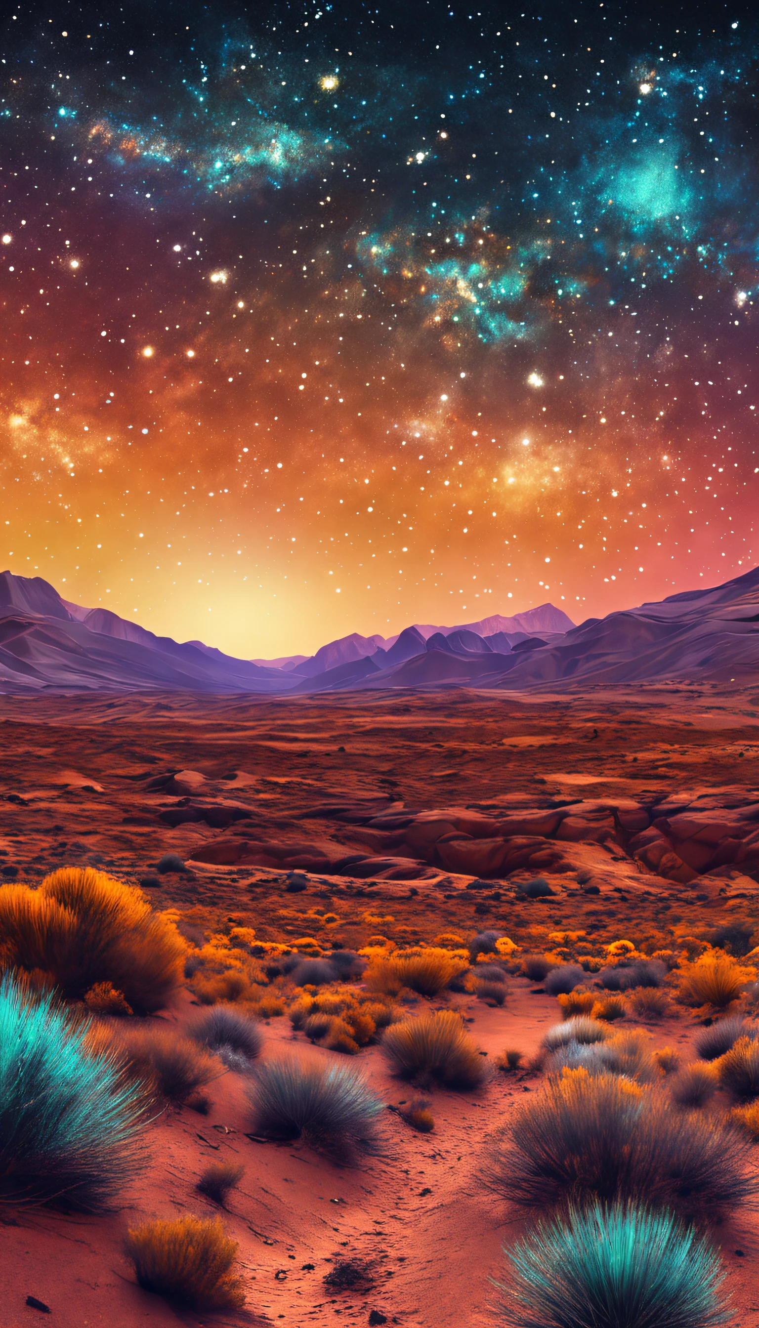 breath-taking,Van Gogh style starry sky in quaint night sky,Rolling desert,the expanse,