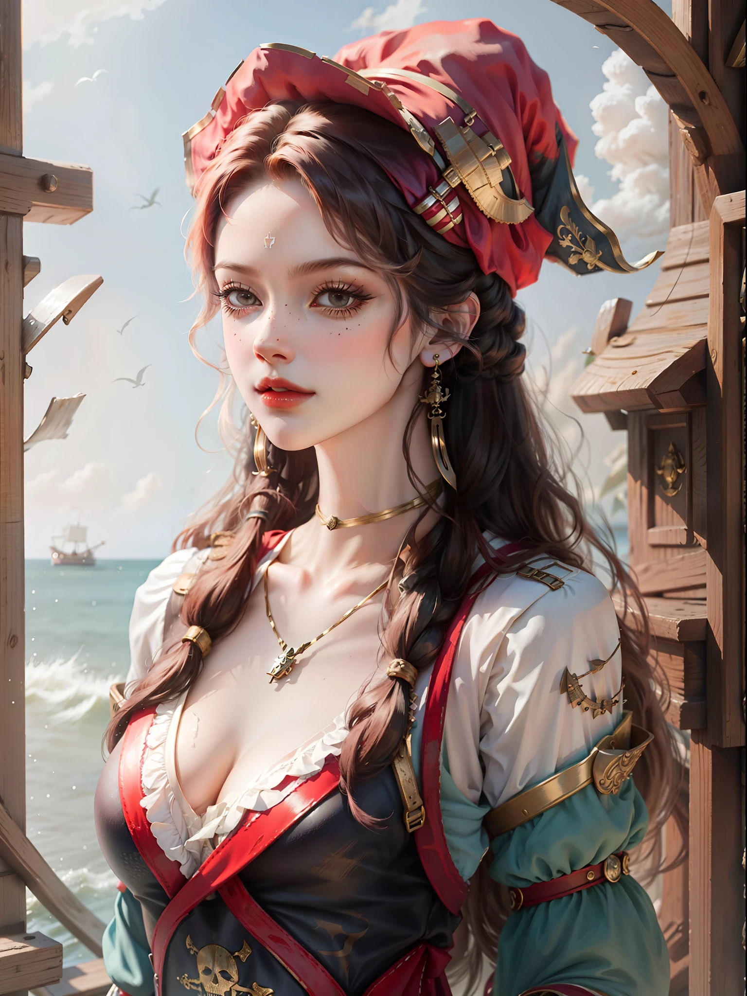 "Adorable female pirate with a 1800s aesthetic"