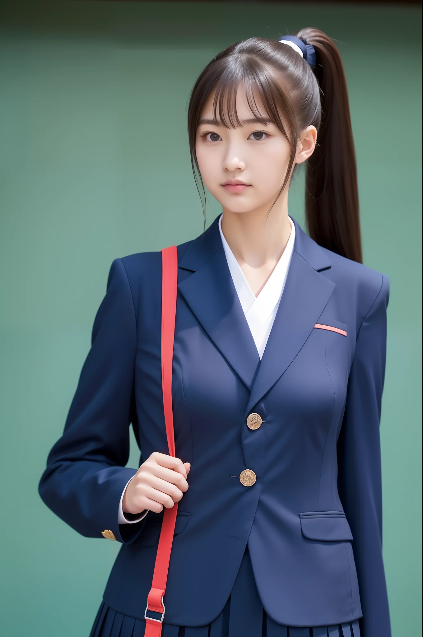 high-level image quality、Only 1 person、(Beautiful high school girl in kendo suit with good style ponytail)、FULL BODYSHOT