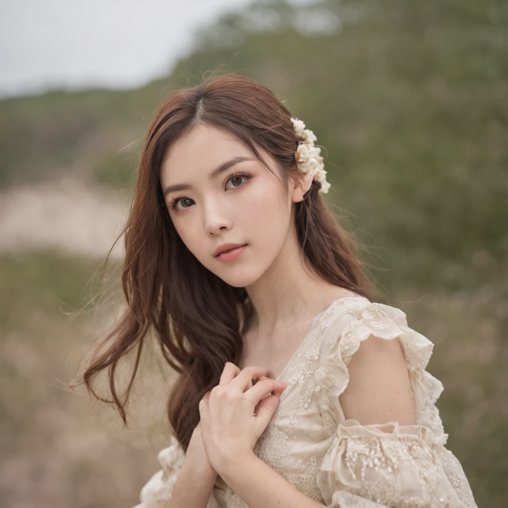 (high qulity，8k，tmasterpiece)：sea beach，A girl with long hair，largeeyes，二重まぶた。