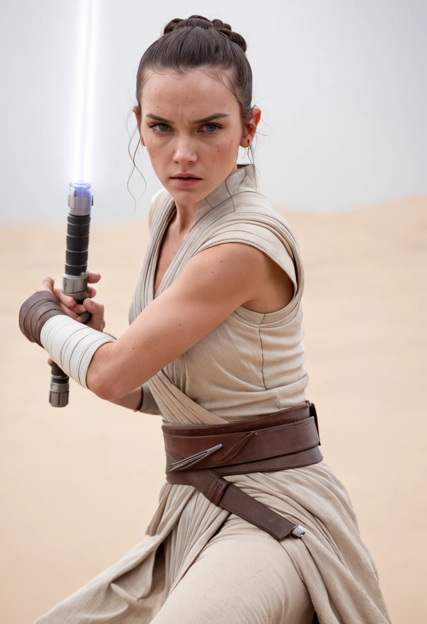 Star Wars Rey lightsaber battle wounded