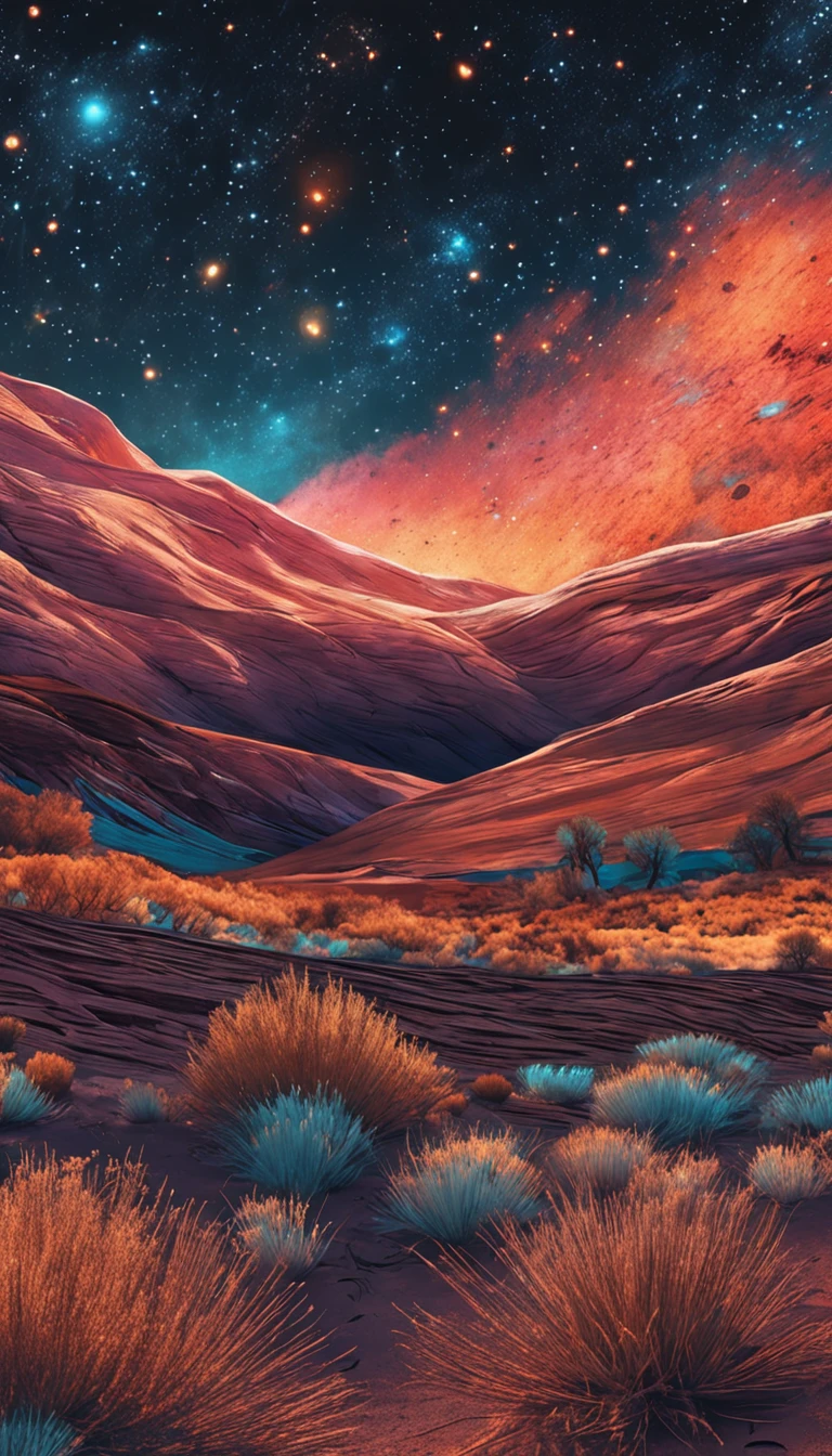 breath-taking,Van Gogh style starry sky in quaint night sky,Rolling desert,the expanse,
