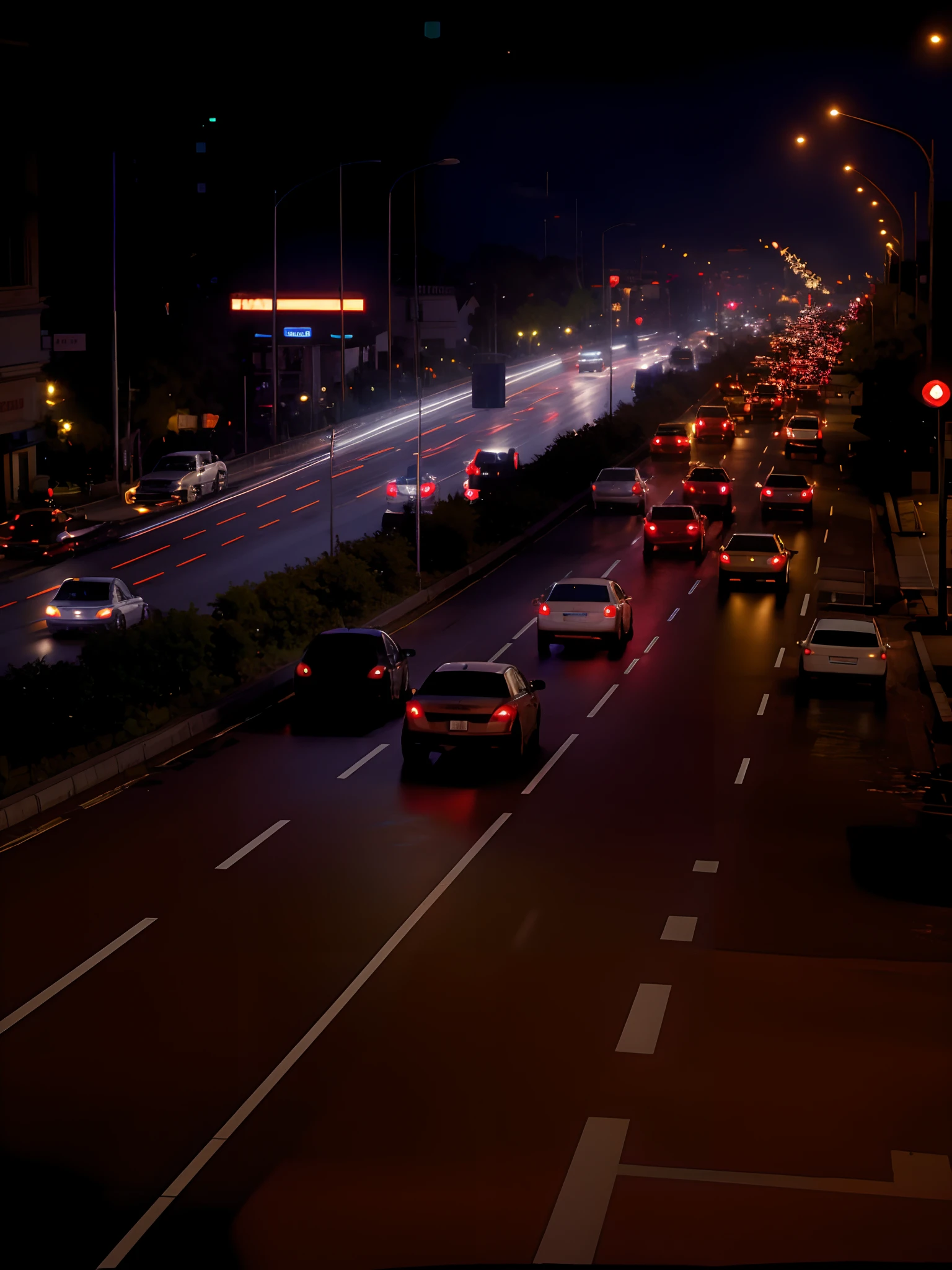 Cars driving on busy streets,Turn on the lights at night, traffic with light trails, cars on the road, taken with a Sony A7R camera, Car transportation, busy night, author:Etienne Dressett, long exposure shot, nighttime scene, light traces, traffic in background, nigth, in the night time, in city street at night