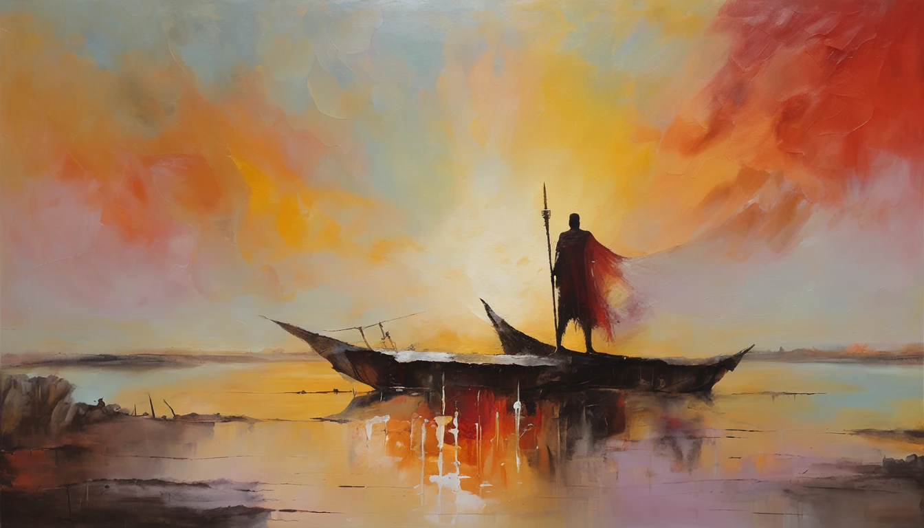 An ancient white-clothed swordsman stands on a floating roof,Behind you is a huge sunset