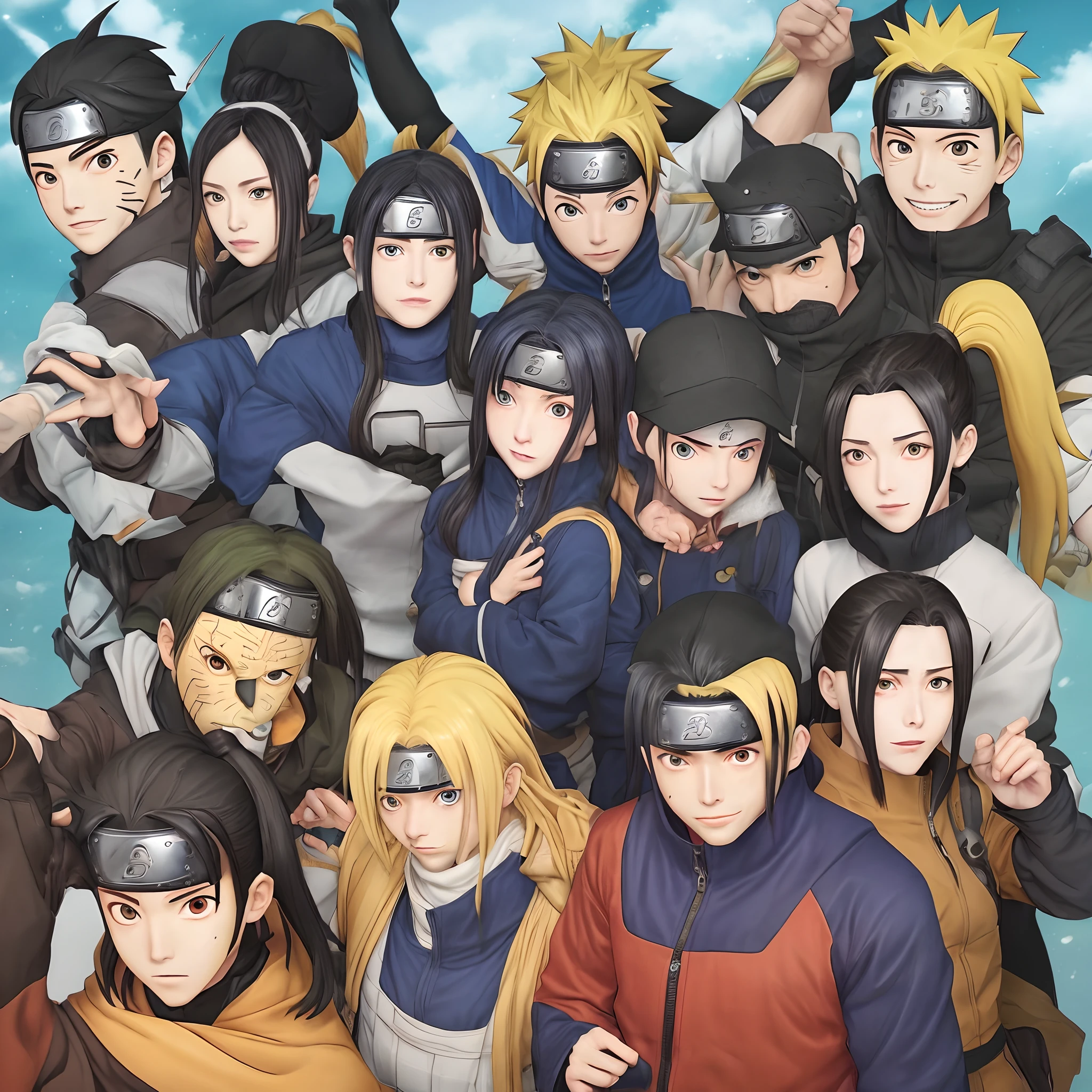 Personagens do Naruto encima de uma montanha