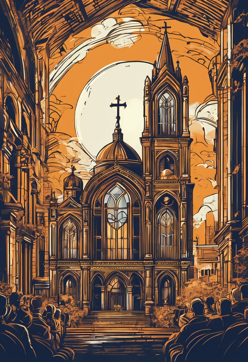 Printable vectors Professional vectors, Full shot, 8K resolution, Impressive illustrations,crosses,golden colored,Church background