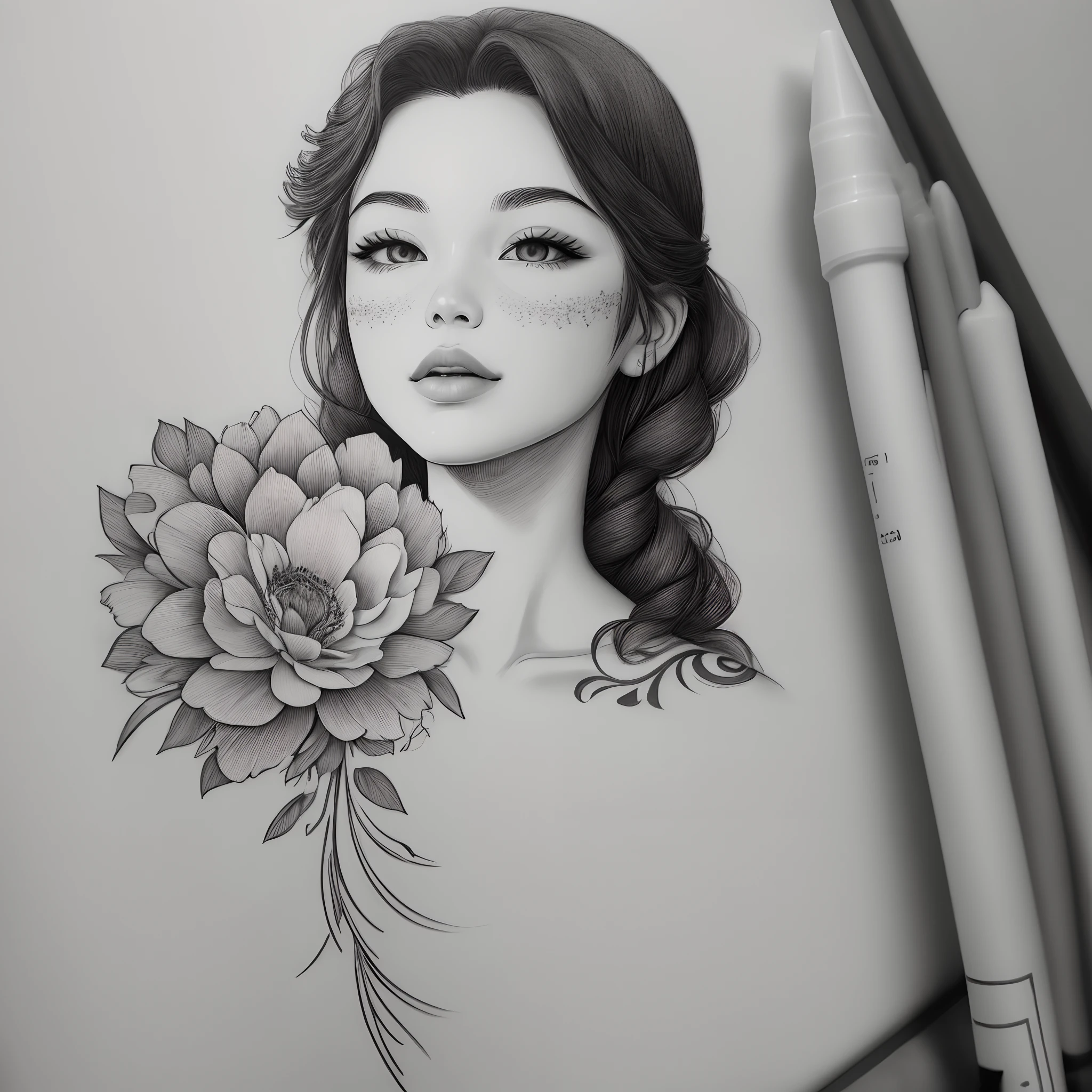 Drawing trace fineline floral tatto