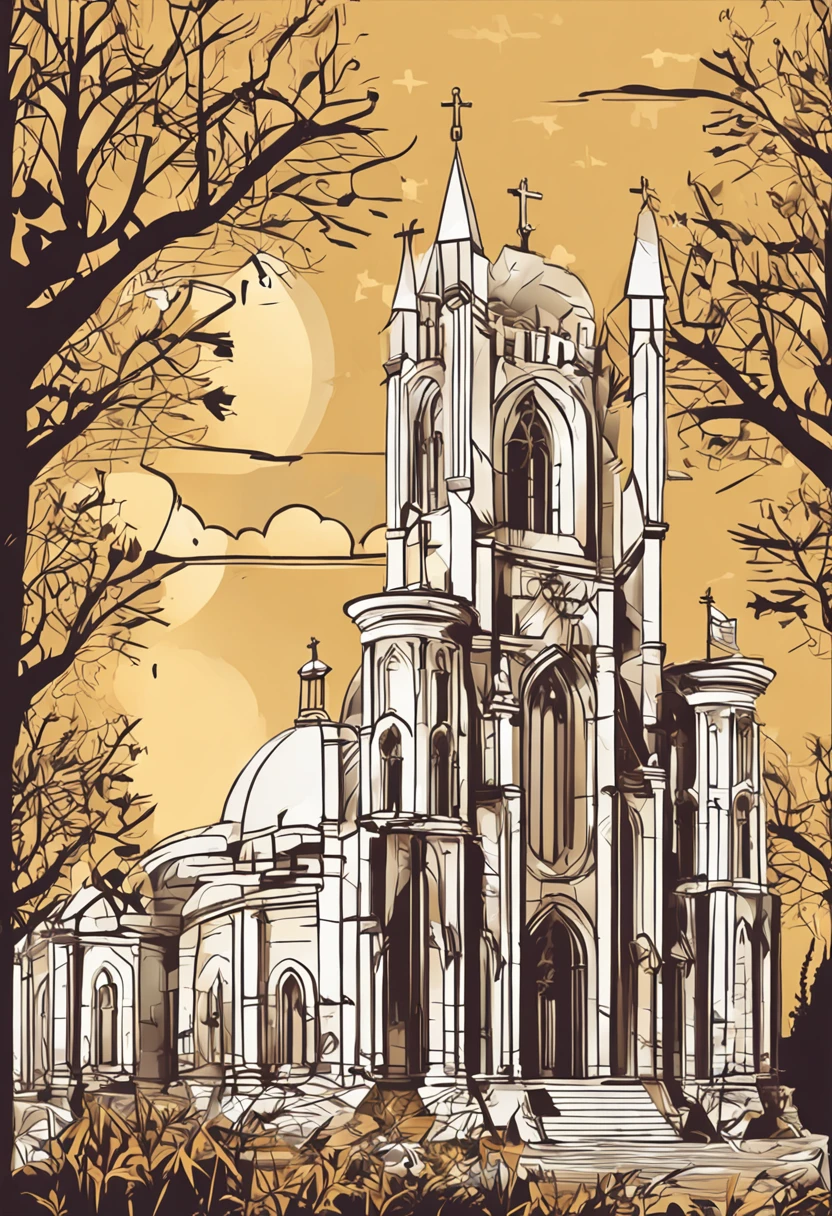 Printable vector Professional vector, Full shot, 8K resolution, Impressive illustrations,crosses,golden colored,Church background