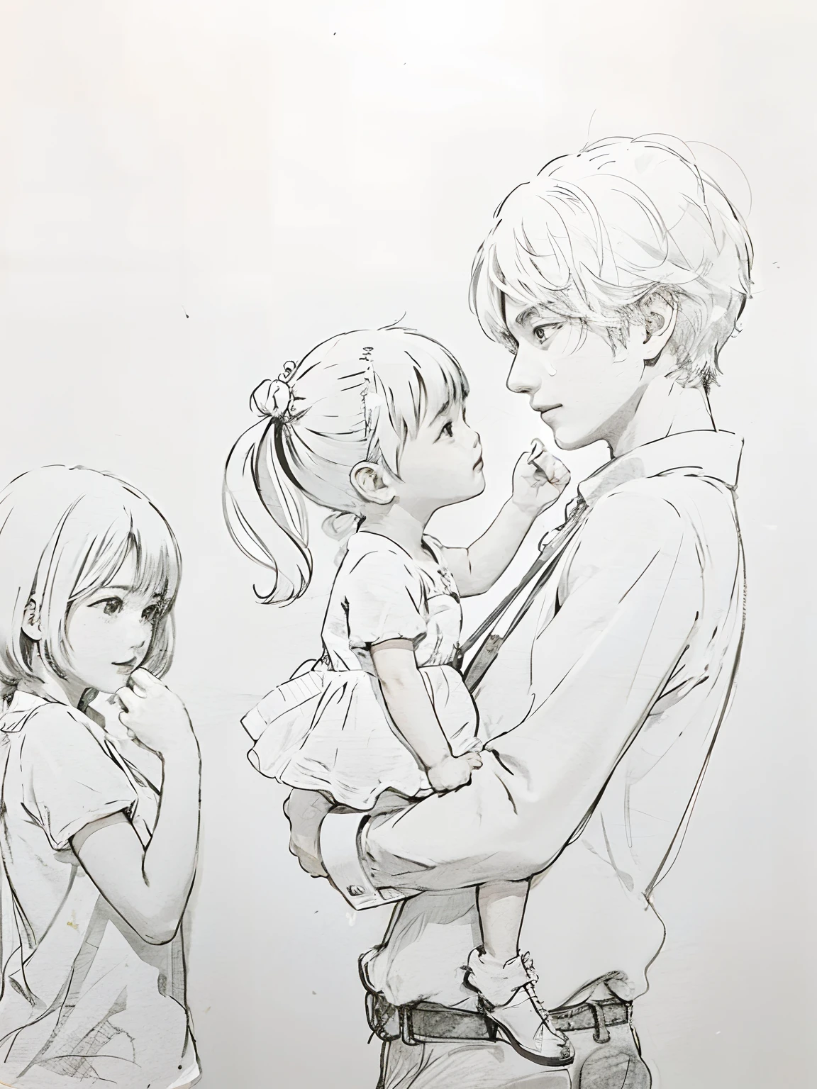 Sketches of a man and a woman holding a and a baby,ected by: Naka Bokunen, Directed by: Kentaro Miura, Directed by: Eizan Kikukawa, Directed by: Yamagata Hiro, Directed by: Yanagawa Nobusada, Directed by: Yuki Ogura, Directed by: Ayami Kojima, Directed by: Yoshihiko Wada, Directed by: Inoue Naohisa