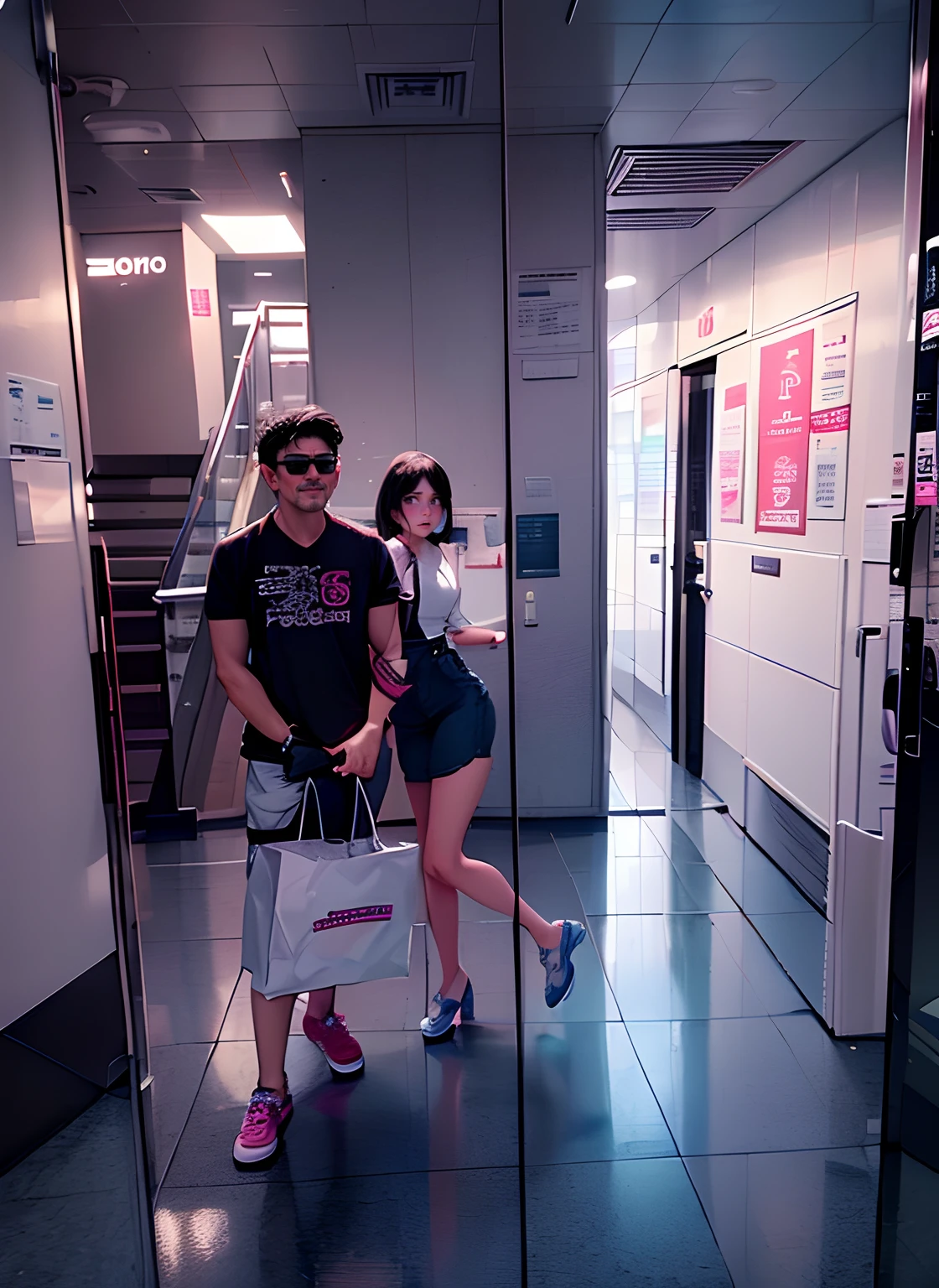 A man and a woman carry shopping bags through the building, personal profile picture, 🤬 🤮 💕 🎀, 🔞🤡, taken in 2 0 2 0, 2 people, full-body xianxia, dang my linh, author:Master of Han Chinese, 🕹️ 😎 🚬, in an elevator, profile picture 1024px