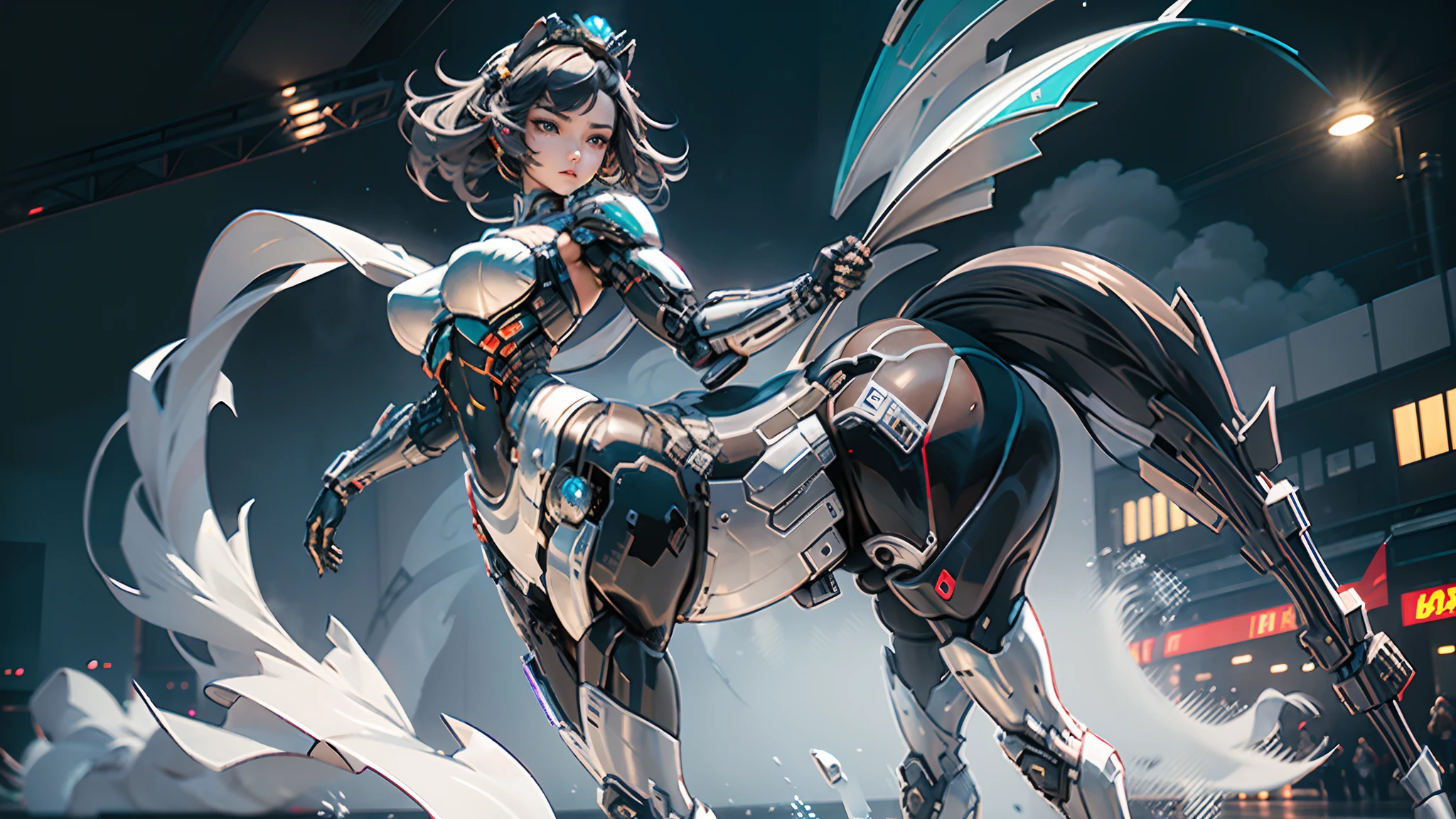 A female centaur,She is famous in the multiverse,She is both a female centaur, half human, half horse, half horse,It is also a female Yingzhao。She blends both images,The first is:((The head of the horse/neck/Shoulder these parts,Replaced with a beautiful female human upper body):9.9),of females are half-centaurs, half-horses, half-humans,The second is:((The head of the horse/neck/lower back/hason/gluteal/Shijo Thigh Female Embodiment):9.9),'s((Female half-horse with beautiful woman's):9.9,Chimer):9.9),(It's like a female human wearing a half-horse-like costume and making a seamless chimera:9.9),This chimerization is based on powerful futuristic technology。The ultra-wide-angle lens captures the image of her beautiful and ethereal wings on the ionosphere launching a super-high-speed charge and leaping。Her front half is distinctly feminine,Tall sexy body,possessed(K cup giant coconut tit chest:9.9),It has a small man's waist butterfly straddling(Long legs:9.9),The embedded interface of the half-horse part of the bent feminine state of the back half of the body is in the hip position。(The horse-shaped, half-horse torso form of her back body is completely female humanization9.9)。The chest cavity of a woman in the shape of a bent dog style embedded in the lower back position of the beautiful woman's body starting from the upper part of the sternum/lower back/Ventral transverse。Then there are the sexy beauty's upright hips,(Her entire body has been completely female and replaced by a female body:9.9),Including the half-horse part。Mechanized armor covers the legs with knee-shaped anti-joints and feet,And these parts are highly anthropomorphic,This makes her legs graceful and slender,Her four horse legs exploded in length proportions and was slender and toned,Under the legs are skinny white feet dressed in Skyscraper Heels,Use Midjourney's advanced stroke tools and color palettes, as well as texture packs, model packs, and texture tools,Concentration,Include all parts of her