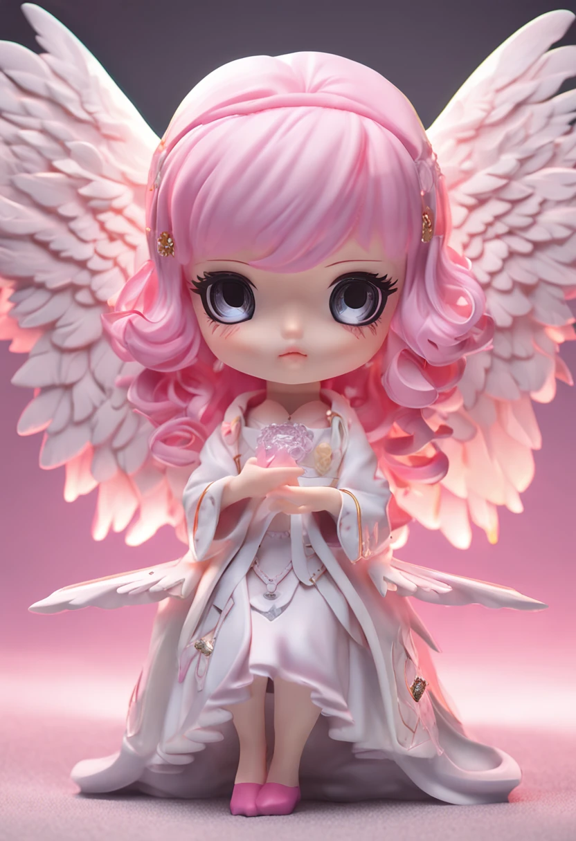 kawaii、Pale pink color illustration、(Angel wings、😇、a smile、😌🥰Archaic Smile).hyper realstic、Ultra-realistic、Depiction of the human body without distortion、Monna Lisa、Woman in the Arms、Near and far law、Three-dimensional、Contemporary painting、moderno、world masterpiece、collection、Homage to the art or artist work of Picasso and Renoir, Not sentimental、Excellent portrayal、Gentle expression、More detailed character faces, Serious competition、Compositions like paintings、(Konmutsuki_Gacha_Series 1, punk_rosette), Realistic、Delicate brushwork、aqua color flowers, (Full body, elegant flowers background)