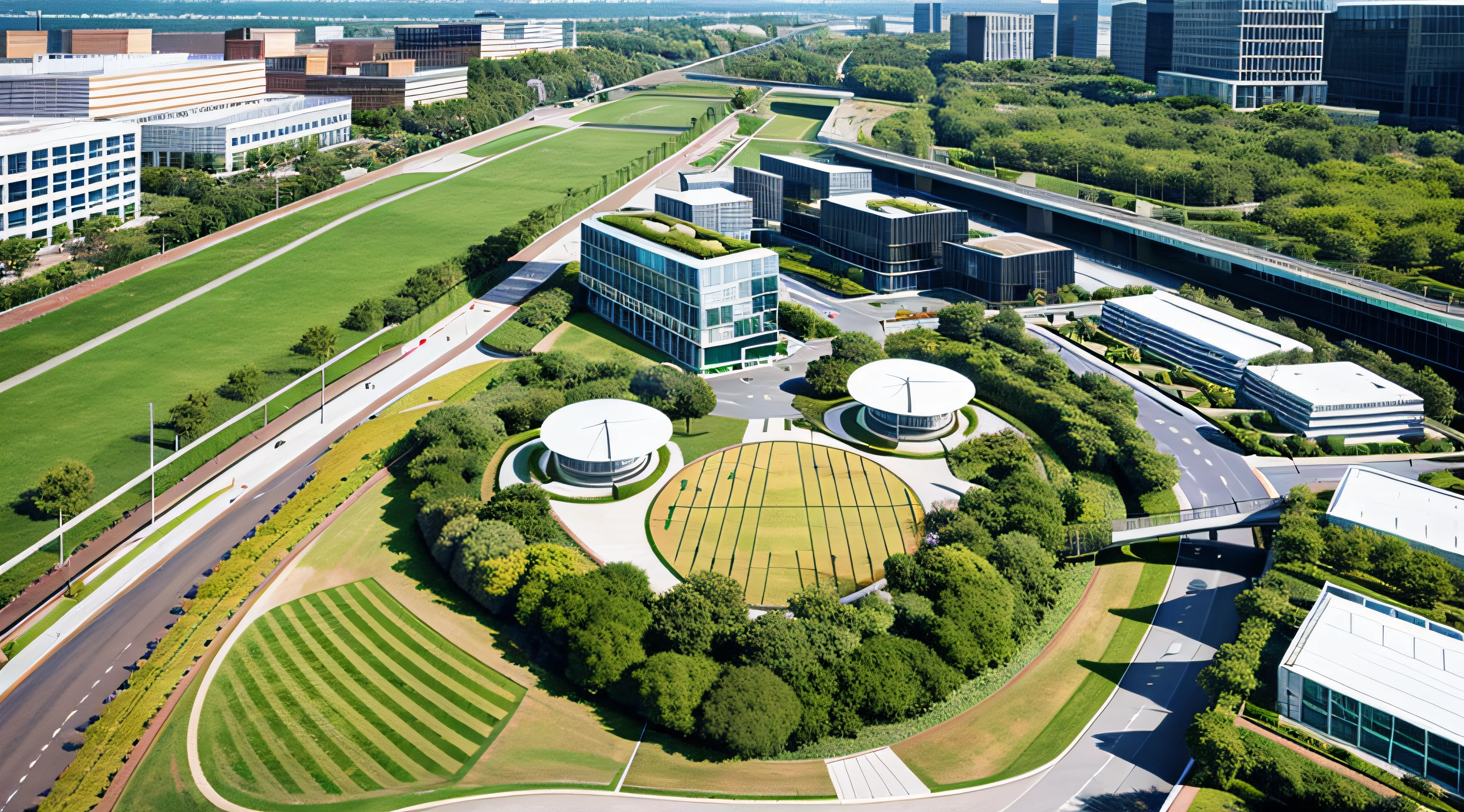 Aerial view from above,Green buildings,parks