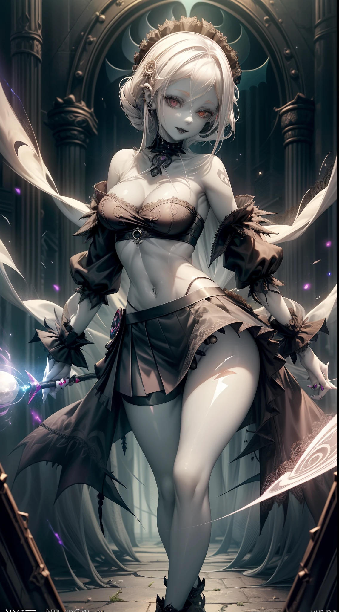 (necromance:1.2) girl, 1girl, perfect and well designed shiny eyes, (beautiful detailed emerald marsh eyes:1.05), natural breasts, slim body, beautiful and delicate face, (face detail), ((realistic face)), pores, ((pale skin)), detailed skin, realistic skin, medium length hair, hair voluminous, super high resolution, 8k, parameters Best quality, (masterpiece:1.4), (magic accessories:1.4), bracelets, necklaces, dark extremely detailed thick tight ((lacy silk clothing:1.3), (lacy wrap dress:1.2), (lycra kimono:0.8),(wild goth skirt:1.5)), shabby hood ruffles coat, embroidery and lace, jewelry ornaments, hair ornament, (neckline:1.3), (cleavage), decolette, navel, Young Girl, Little Beast, (crazy:0.7) Smile, (Pale Skin:2.0), (19 Piercings:1.6), ((tattoos all over body, Tribal tattoos all over legs)), surrounded by darkness, (Darkness:1.2), Dark Fantasy, ultra detailed, photorealistic, ((Real image)), (best quality:1.4), super high resolution, (Realistic 2.0), More details, (full body portrait), (((1girl))), (witchcraft:1.5), magic energy flows and sparkles, (futurism:1.4), (cyberpunk:1.2), (magic technologies:1.3), (beautiful and aesthetic:1.2), (fractal art:1.4), (cinematic light:1.1), DUTCH ANGLE, 16K, HDR, RTX, Ray Tracing, Radiosity, Anisotropic Filtering, Subsurface Scattering, (((magic lights))), metallic reflections, Detailed, Realistic, 4k highly detailed digital art, (cool_color), extremely detailed CG unity 8k wallpaper, vibrant colors