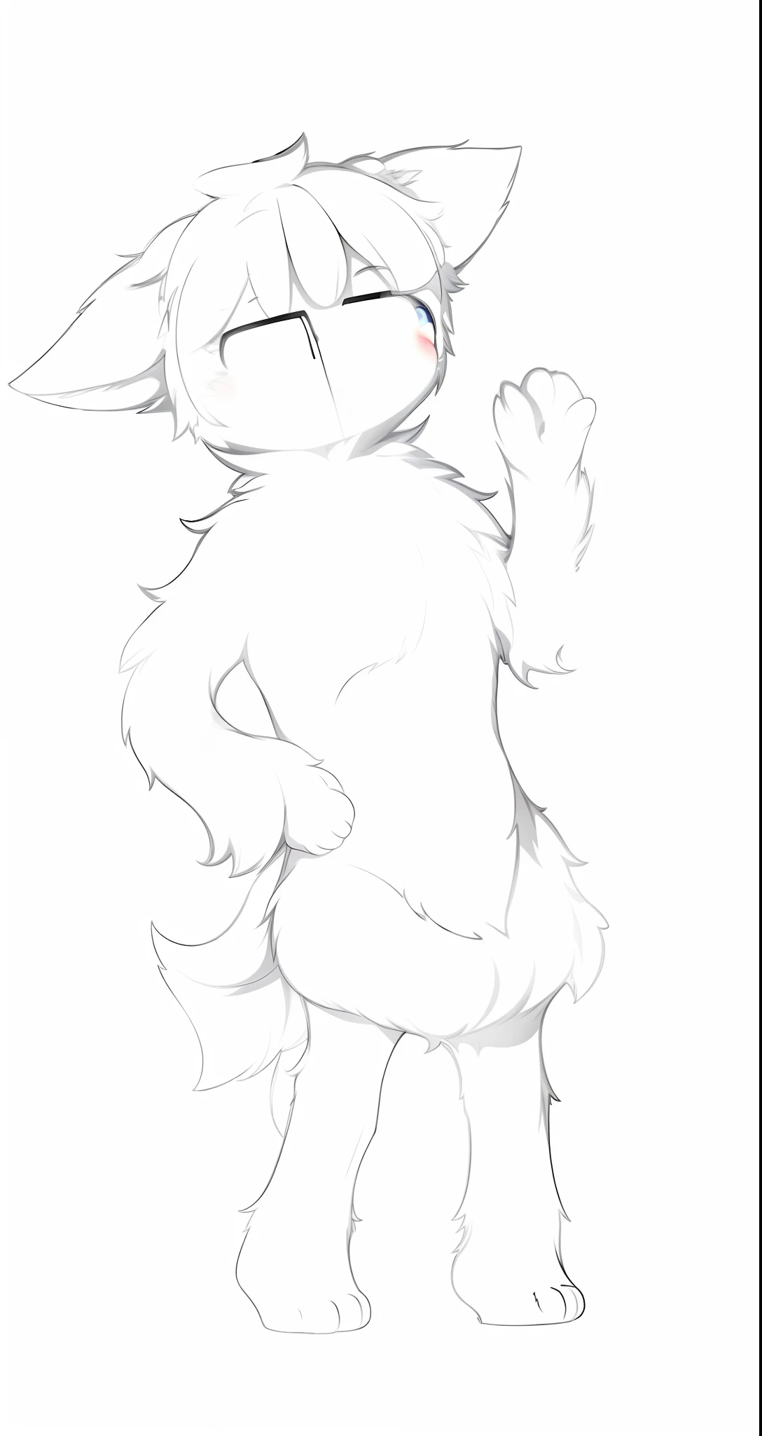 Single boy, Anime Femboy, Short, Long white hair, wolf ears, wolf tail, blue eyes, naked, thigh high socks, flat chest, super flat chest, solo femboy, only one femboy ((FLAT CHEST)), wide hips, thicc thighs, happy, nice butt,
