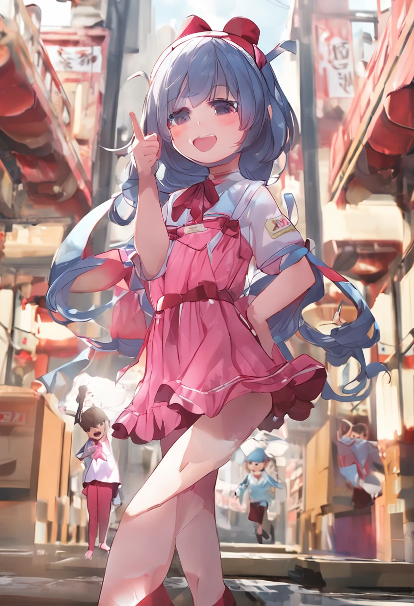 ((​masterpiece、top-quality)) 、Junior Idol、(Soio)、japanes、silly smile、Pink Leotard Swimsuit 、girl with、Lori、8years old。is standing、Katyusha on the head、Facing the front
